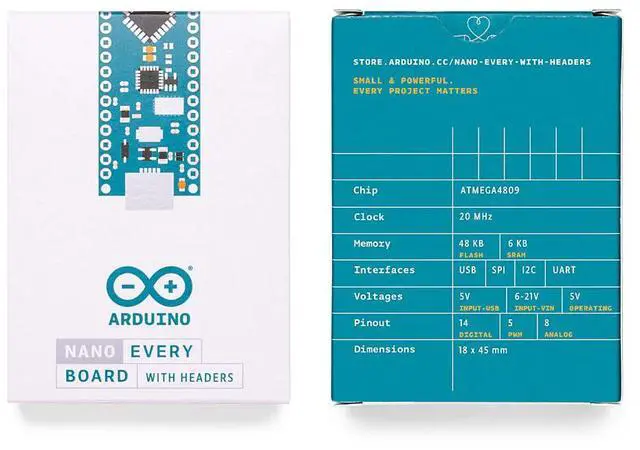 Alt view image 5 of 5 - Arduino ABX00033 Nano Every w/ headers Compact ATmega4809 Microcontroller w/ Micro USB, 20 Digital I/O, 6 Analog Inputs