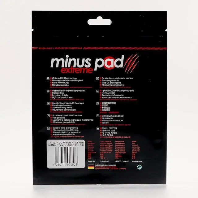 Alt view image 2 of 5 - Thermal Grizzly - Minus Pad Extreme (100x100x1,5mm) - Self-Adhesive Cooling Conductive Thermal Pad - Elastic and Adaptable Silicone Thermopad CPU/GPU