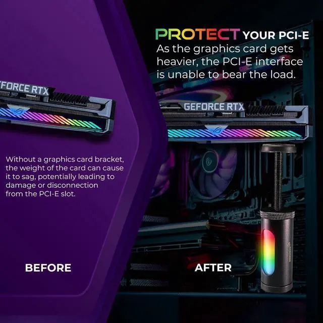 Alt view image 7 of 7 - AAAwave AURAWAVE GPU Support Bracket, Anti-Sag Video Card Holder, Adjustable Height GPU Bracket with Magnet Base, 5V 3PIN ARGB Graphics Card Brace Support 67-110mm (Black)