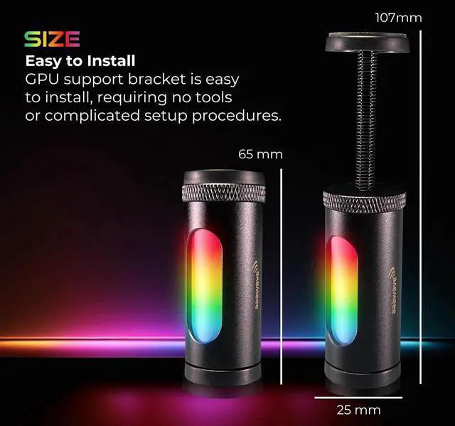 Alt view image 6 of 7 - AAAwave AURAWAVE GPU Support Bracket, Anti-Sag Video Card Holder, Adjustable Height GPU Bracket with Magnet Base, 5V 3PIN ARGB Graphics Card Brace Support 67-110mm (Black)