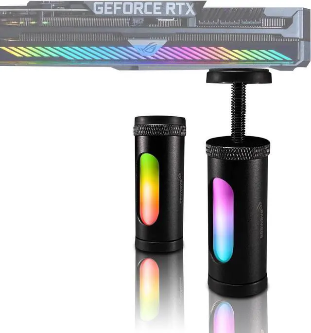 Alt view image 2 of 7 - AAAwave AURAWAVE GPU Support Bracket, Anti-Sag Video Card Holder, Adjustable Height GPU Bracket with Magnet Base, 5V 3PIN ARGB Graphics Card Brace Support 67-110mm (Black)