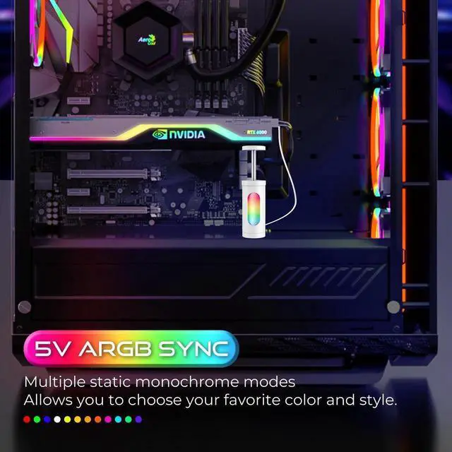 Alt view image 3 of 7 - AAAwave AURAWAVE GPU Support Bracket, Anti-Sag Video Card Holder, Adjustable Height GPU Bracket with Magnet Base, 5V 3PIN ARGB Graphics Card Brace Support 67-110mm (White)