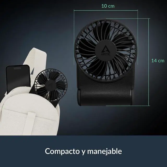 Alt view image 2 of 7 - Arctic AEBRZ00027A Summair Rechargeable Handheld Fan w/ Stand, infinite speed, 4-77h Running Time, USB-C (incl. USB-A Cable) - Black