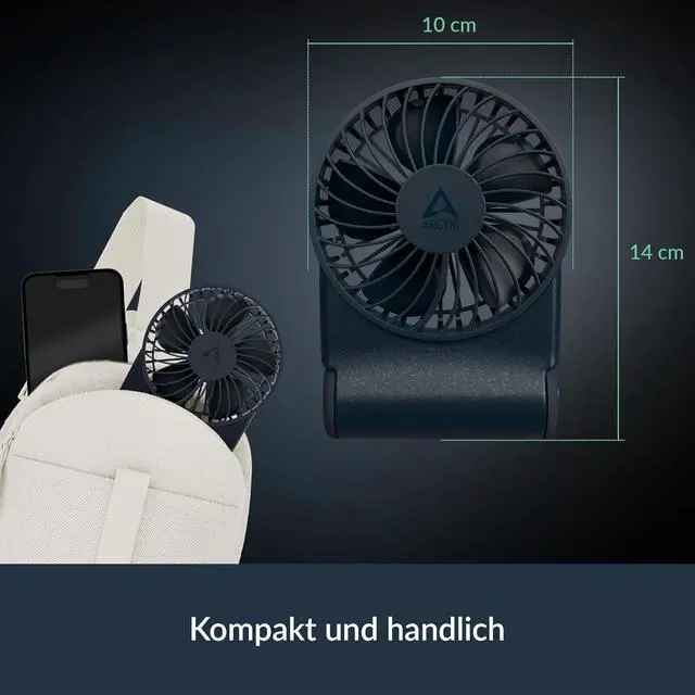 Alt view image 2 of 7 - Arctic AEBRZ00028A Summair Rechargeable Handheld Fan w/ Stand, infinite speed, 4-77h Running Time, USB-C (incl. USB-A Cable) - Blue