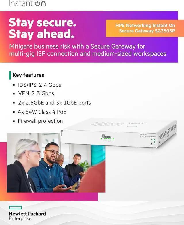 Alt view image 3 of 7 - HPE Networking Instant On SG2505P Secure Gateway, 5-port SmartRate 2.5G PoE+ 64W | S0G34A#ABA