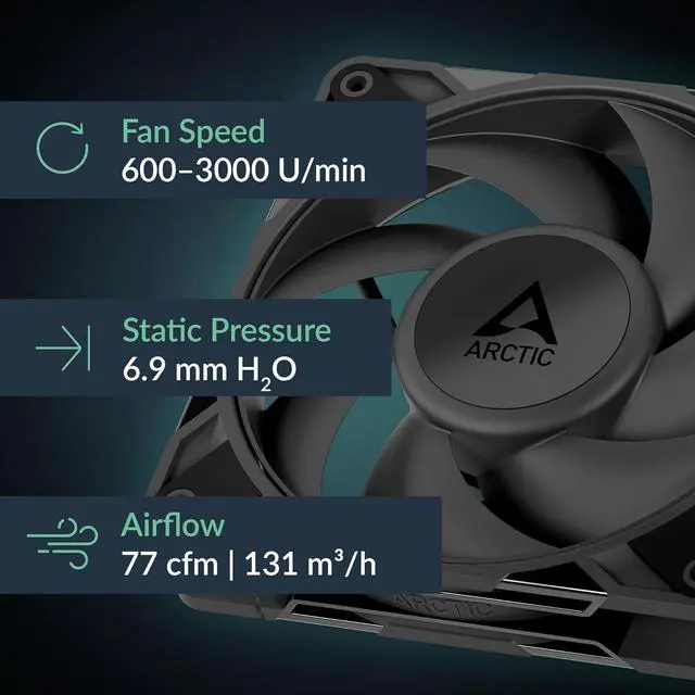 Alt view image 6 of 7 - Arctic ACFAN00305A P12 Pro Premium Fan, 120 mm PWM Fan, 600-3000 RPM, 0 RPM <5% PWM, Fluid Dynamic Bearing, 4-Pin (Black)