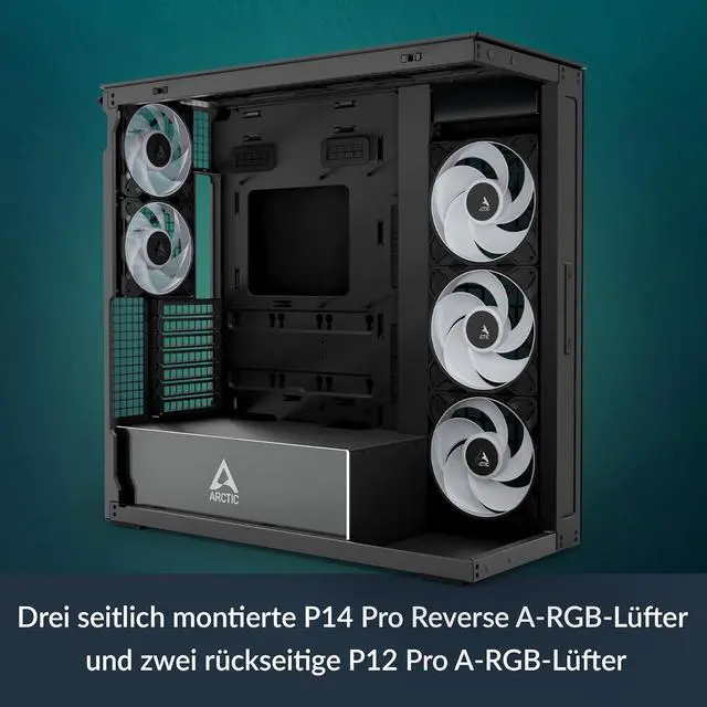 Alt view image 4 of 7 - Arctic ACPCC00019A Xtender VG PC Case-Mid Tower Tempered Glass Panel-A-RGB Fans Vertical GPU Mounting Kit (Mirror Black)