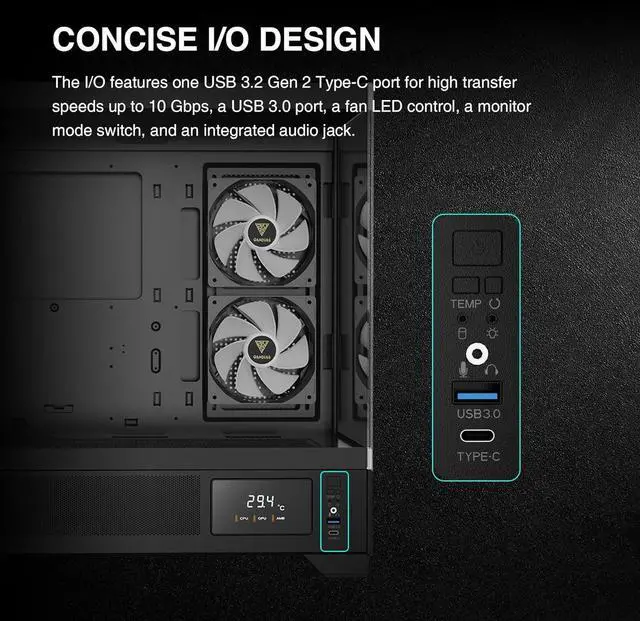 Alt view image 2 of 14 - Gamdias ATLAS M1 CPU/GPU Temperature Display, ATX Tempered Glass PC Case, Built-in 3X 120mm ARGB PWM Fans, fits: GPU 410mm, and 360mm AIO/Radiator