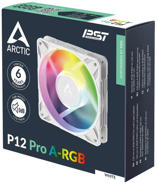 Alt view image 5 of 5 - Arctic ACFAN00311A P12 Pro A-RGB 120 mm PWM Fan with Y-Cable Splitter,600-3000 RPM, Fluid Dynamic Bearing, 4-Pin (White)