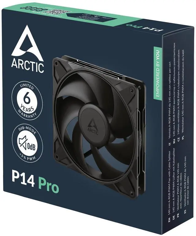 Alt view image 5 of 5 - Arctic ACFAN00313A P14 Pro 140 mm PWM Fan, 400-2500 RPM, 0 RPM <5% PWM, Fluid Dynamic Bearing, 4-Pin - Black