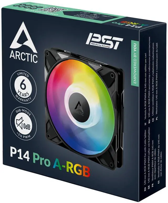 Alt view image 7 of 7 - Arctic ACFAN00315A P14 Pro A-RGB140 mm PWM Fan w/ Y-Cable Splitter, 400-2500 RPM Fluid Dynamic Bearing,4-Pin - Black