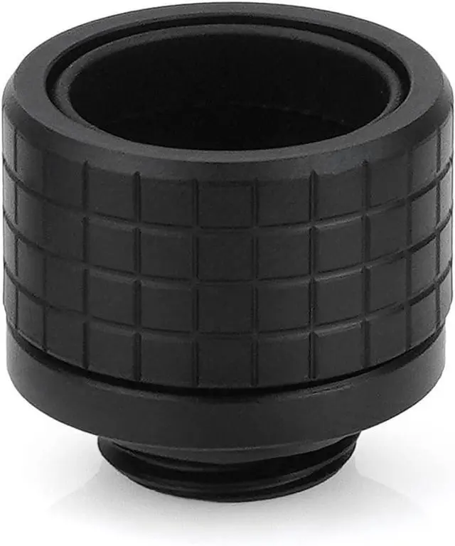 Main image of Thermal Grizzly TG-DM-FIT-0002 DeltaMate HT16 Hard-Tube Water Cooling Fitting G1/4'' Thread, CNC-Machined Brass Matte-Black, Knurled Compression Ring for 16 mm OD Hard Tubing