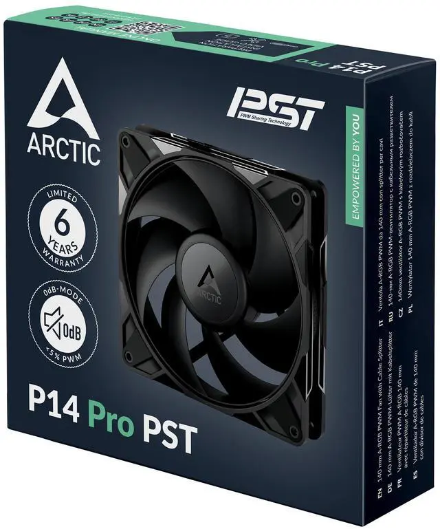 Alt view image 4 of 4 - Arctic ACFAN00314A P14 Pro PST 140 mm PWM Fan w/ Y-Cable Splitter, 400-2500 RPM Fluid Dynamic Bearing, 4-Pin (Black)