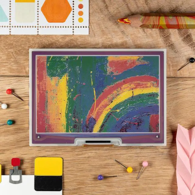 Main image of Pimoroni PIM600 4"Inky Impression(7-Colour w/ black white red green blue yellow orange.ePaper displays/eInk HAT) Display