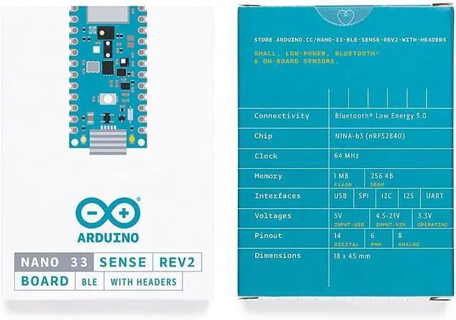 Alt view image 5 of 5 - Arduino ABX00070 Nano 33 BLE Sense Rev2 w/ Headers, AI Microcontroller ,Bluetooth, Wearables,Gesture &Voice Recognition