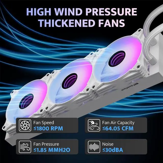 Alt view image 4 of 7 - DarkFlash DF-DV360S-WH Liquid CPU Cooler LCD Screen ARGB PWM Radiator Aio Compatible w/Intel 1851/1700,AMD AM4/AM5 White