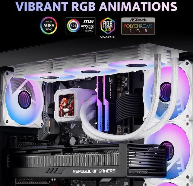 Alt view image 6 of 7 - DarkFlash DF-DV360S-WH Liquid CPU Cooler LCD Screen ARGB PWM Radiator Aio Compatible w/Intel 1851/1700,AMD AM4/AM5 White