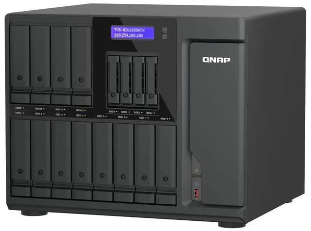 Alt view image 2 of 6 - QNAP 16-Bay QuTS hero NAS - Intel Core Ultra 9 285 - 48GB DDR5 - 12x 3.5" SATA 6Gbs + 2x U.2 NVMe PCIe Gen4 x2 slots (TVS-AIH1688ATX-U9-48G-US)5,48G DDR5 ECC
