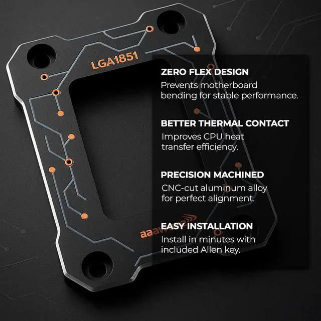 Alt view image 7 of 7 - AAAwave LGA1851 CPU Contact Frame, Anti-Bending Fixing Bracket for Intel 15th Gen & Core Ultra Series 200 CPUs, Optimized Contact Pressure, Easy Installation, All Aluminum Alloy Frame - Black