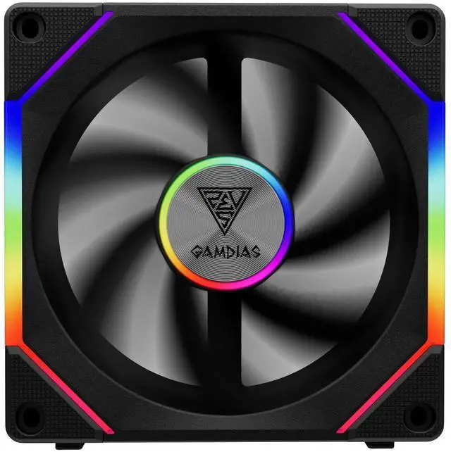Main image of GAMDIAS AEOLUS P2-1201 ARGB Case Fan 120mm x1 & Reverse Blade x1, Hassle-Free Cable Management 2400 RPM PWM RGB (Black)