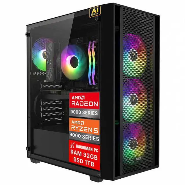 Main image of Hachiman PC Ronin Gaming PC, AMD Ryzen 5 9600X, Radeon RX 9060XT 16GB, 32GB DDR5 6400MHz RGB, 1TB Gen4 NVMe SSD, Wi-Fi 6, Windows 11 Home, Desktop Computer
