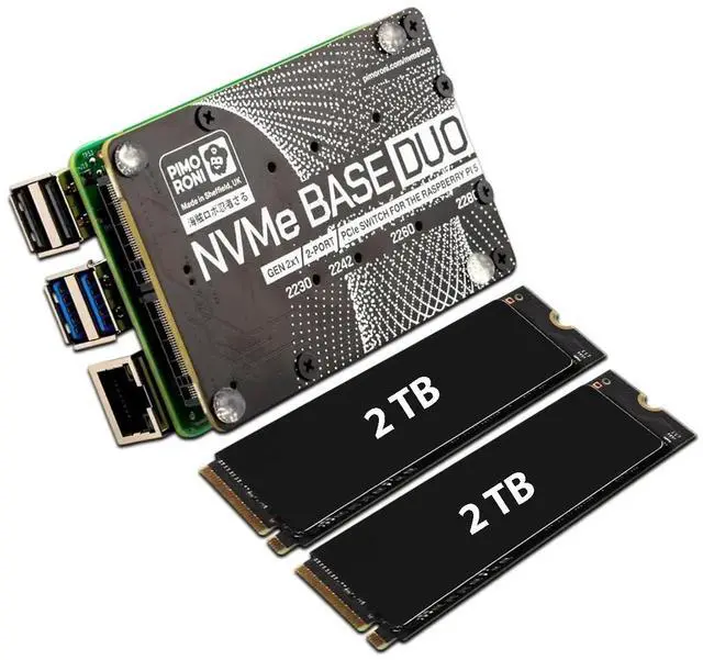 Main image of NVMe Base Duo M.2 HAT PCIe Extension w/ (2-Pack) 2TB M.2 2280 Internal Solid State Drive SSD