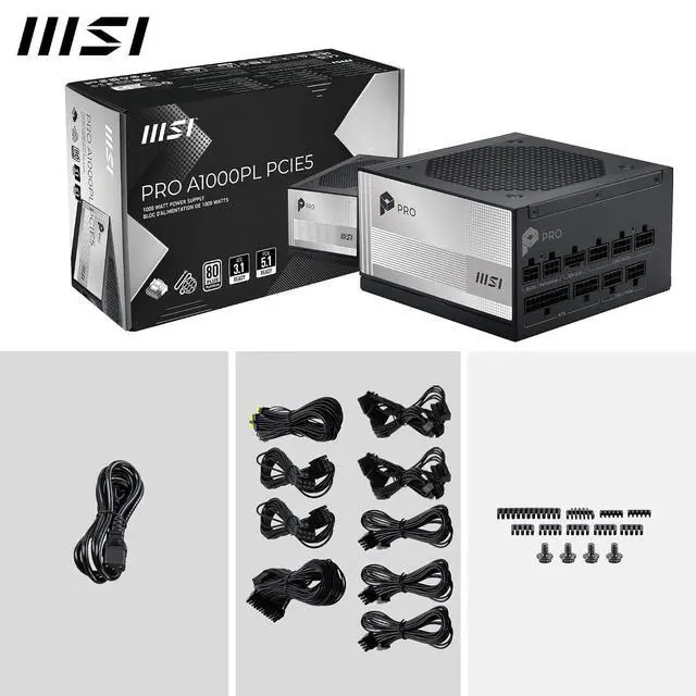 Alt view image 6 of 6 - MSI PRO A1000PL PCIE5 Fully Modular 1000W Power Supply, 80+ Platinum, 12V-2x6, ATX 3.1 & PCIe 5.1, 7 Year Warranty