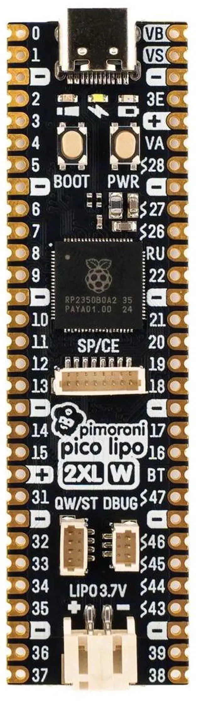 Main image of Pimoroni PIM776 Pico LiPo 2 XL W RP2350-powered board with 16MB of flash, 8MB of PSRAM, USB-C, wireless / Bluetooth