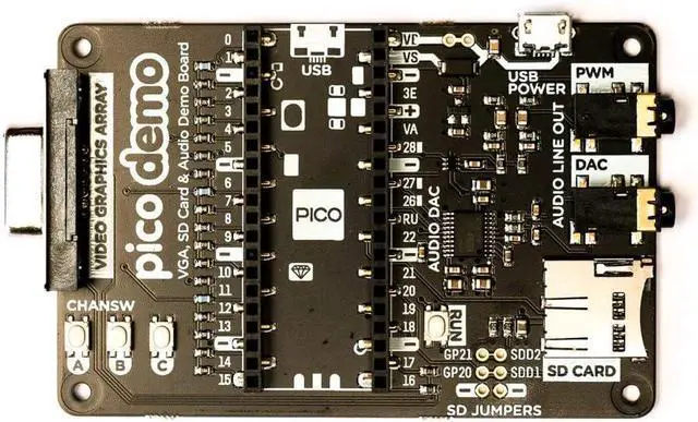 Alt view image 2 of 3 - Pimoroni PIM465 Pico VGA Demo Base RP2040 chip on the Raspberry Pi Pico ,VGA output, an SD card slot, digital I2S audio