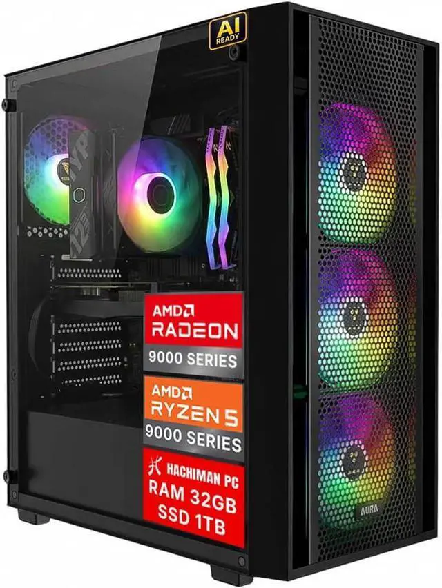 Main image of Hachiman PC Ronin Gaming PC, AMD Ryzen 5 9600X, Radeon RX 9060XT 16GB, 32GB DDR5 RGB, 1TB NVMe SSD, Wi-Fi 6, Windows 11