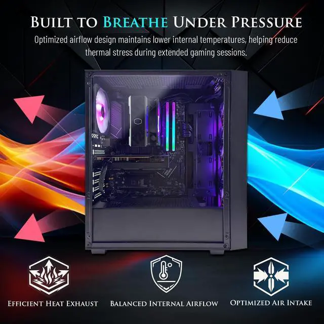 Alt view image 3 of 7 - Hachiman PC Ronin Gaming PC, AMD Ryzen 5 9600X, Radeon RX 9060XT 16GB, 32GB DDR5 RGB, 1TB NVMe SSD, Wi-Fi 6, Windows 11
