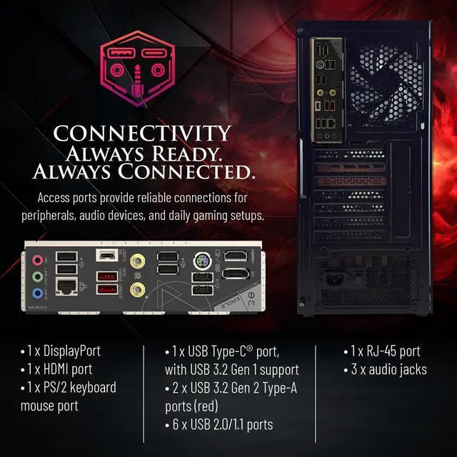 Alt view image 4 of 7 - Hachiman PC Ronin Gaming PC, AMD Ryzen 5 9600X, Radeon RX 9060XT 16GB, 32GB DDR5 RGB, 1TB NVMe SSD, Wi-Fi 6, Windows 11