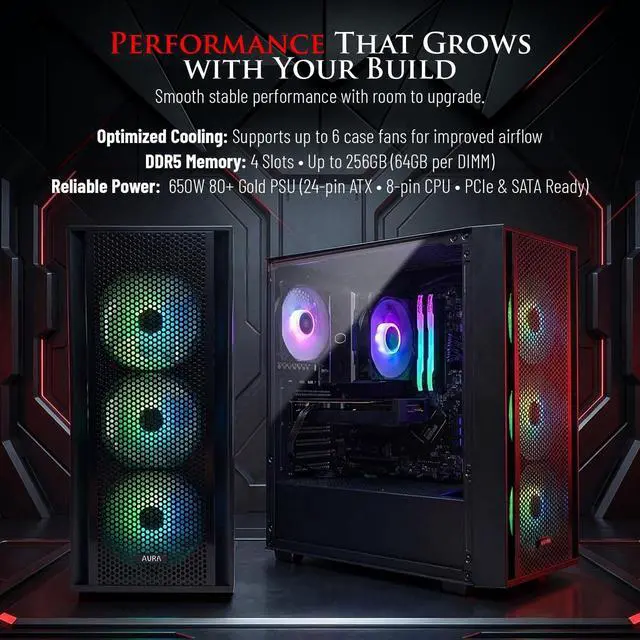 Alt view image 6 of 7 - Hachiman PC Ronin Gaming PC, AMD Ryzen 5 9600X, Radeon RX 9060XT 16GB, 32GB DDR5 RGB, 1TB NVMe SSD, Wi-Fi 6, Windows 11