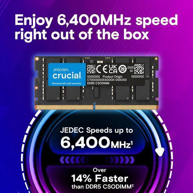 Alt view image 2 of 5 - Crucial CT16G64C52CS5 16GB DDR5-6400 CSODIMM Faster Next-Gen support for Ai, Laptop Memory