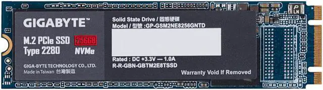 Alt view image 2 of 6 - Gigabyte GP-GSM2NE8256GNTD SSD 256GB M.2 PCIe x2 NVMe Internal Solid State Drive