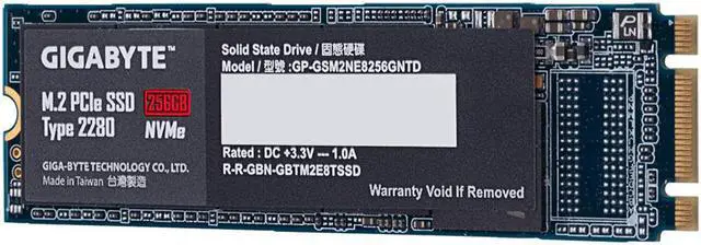 Alt view image 4 of 6 - Gigabyte GP-GSM2NE8256GNTD SSD 256GB M.2 PCIe x2 NVMe Internal Solid State Drive