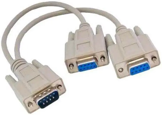 Main image of Kentek 1 Feet FT DB9 Male to 2x DB9 Female Extension Y Splitter Cable Cord 9 Pin Serial RS-232 28 AWG Male to 2x Female M/Fx2 Molded Straight-Through D-Sub Port Beige for PC Mac Linux Data