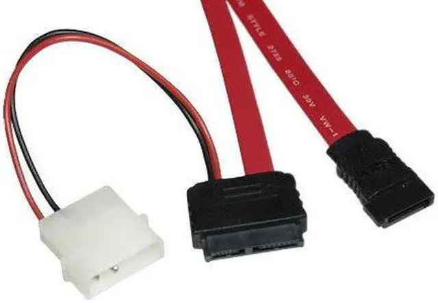 Main image of Kentek 12 Inch IN Slimline SATA Device Data Cable with Power Adapter 26 AWG 7 Pin-6 Pin to 7 Pin-4 Pin LP4 5.25" Molex Serial ATA Internal for PC Mac HDD Notebook