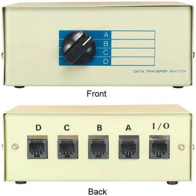 Main image of Kentek RJ45 4 Way Manual Data Switch Box Network I/O ABCD Female Port Phone Internet CAT5 CAT6 Devices