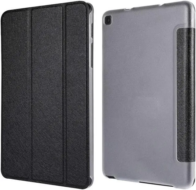Alt view image 2 of 5 - AMZER 3-Fold Silk Texture Flip Case with Holder For Samsung Galaxy Tab A 8 2019 SM-P200/ Samsung Galaxy Tab A 8 2019 SM-P205 - Black