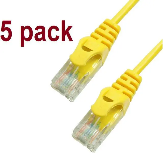 Main image of GRANDMAX * 5 Pack * Slim CAT6  RJ45, 550MHz, UTP Ethernet Network Patch Cable, Snagless/Molded Boot, 14 Foot, YELLOW