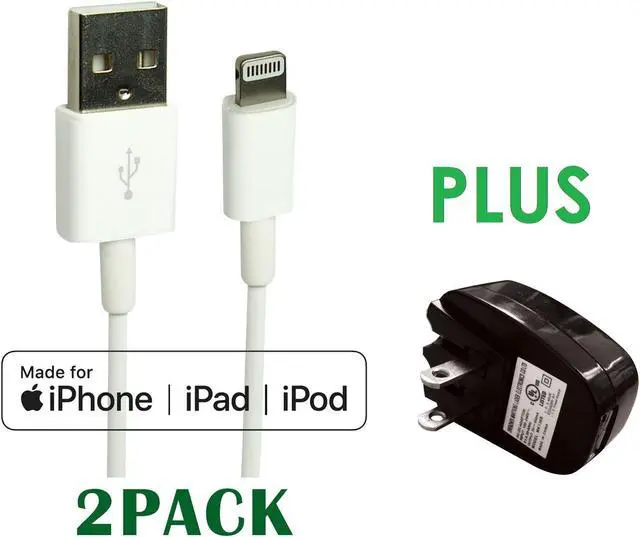 Main image of Grandmax MFi Certified Lightning Charging/Sync Cable Compatible with iPhone and iPad Versions, 2 Pack [ 6 Foot ] with Free Wall Charger