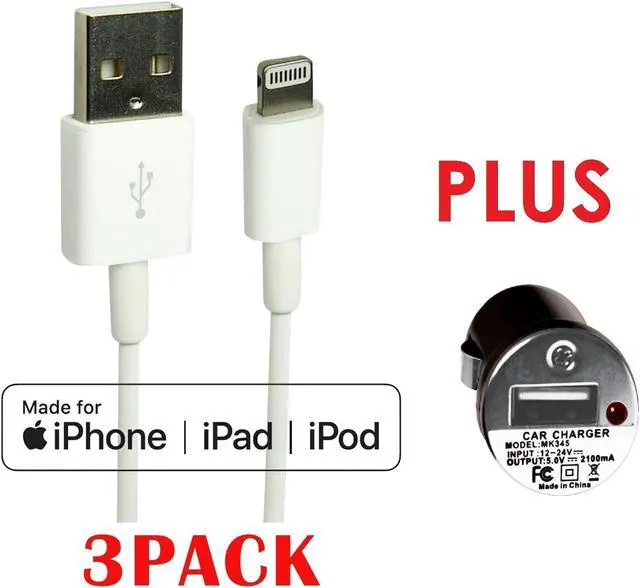 Main image of Grandmax MFi Certified Lightning Charging/Sync Cable Compatible with iPhone and iPad Versions, 3 Pack [1M/6FT/6INCH] with Free Car Charger