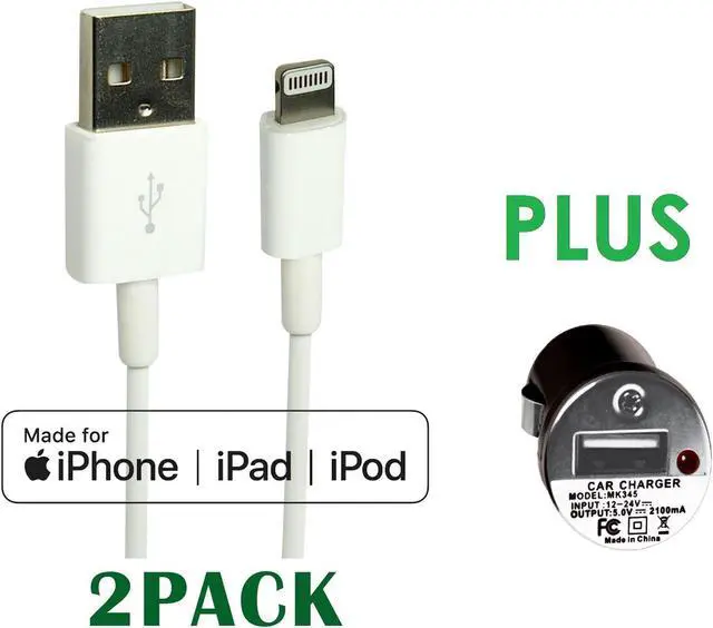 Main image of Grandmax MFi Certified Lightning Charging/Sync Cable Compatible with iPhone and iPad Versions, 2 Pack [1 Meter] with Free Car Charger
