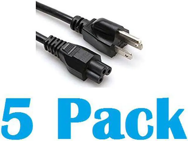 Main image of Grandmax 5 FT [5 Pack] 3-Prong Grounded Notebook AC Power Cord, NEMA 1-15P to IEC320 C5, 10A/125V, SJT, UL/CSA, Black