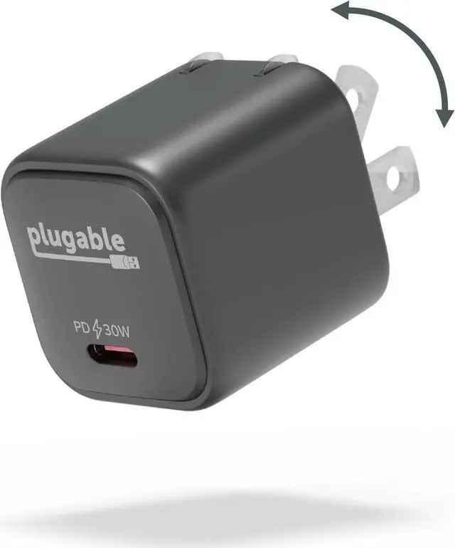 Main image of Plugable GaN USB C Charger Block, 30W Portable Charger, Foldable Prongs, PPS USBC Fast Charger for iPhone 14, iPad Pro, Samsung Galaxy S23 and more (Cable Not Included) - Black