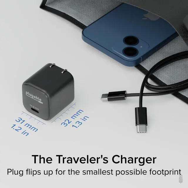 Alt view image 5 of 7 - Plugable GaN USB C Charger Block, 30W Portable Charger, Foldable Prongs, PPS USBC Fast Charger for iPhone 14, iPad Pro, Samsung Galaxy S23 and more (Cable Not Included) - Black