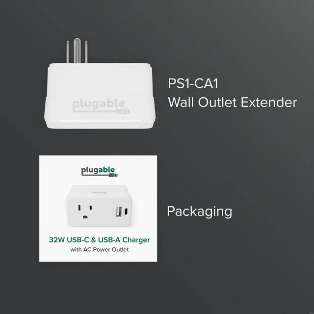 Alt view image 7 of 7 - Plugable Wall Outlet Extender with 1x USB-C and 1x USB, 32W USB C Charger Block, USBC Fast Charger for iPhone 13/14, Travel, Home, Office, Cruise Ship