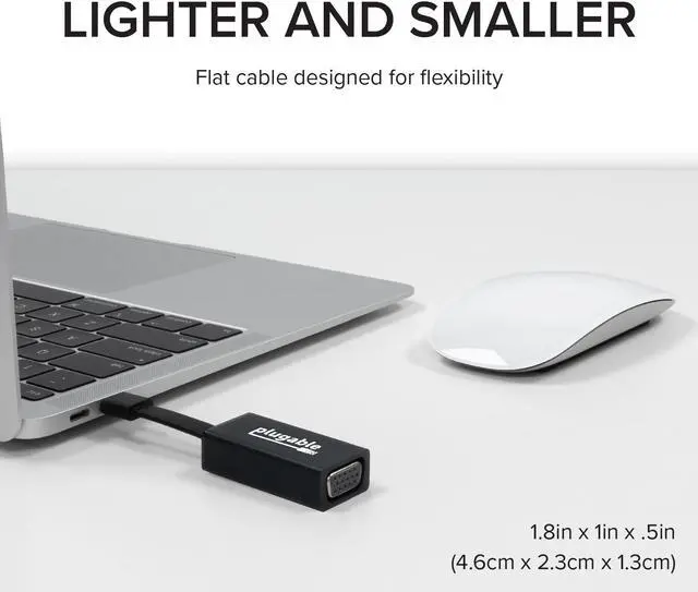 Alt view image 4 of 19 - Plugable USB C to VGA Adapter, Thunderbolt 3 to VGA Adapter Compatible with Macbook Pro, Windows, Chromebooks, 2018 iPad Pro, Dell XPS, and more (Supports resolutions up to 1920x1200 @ 60Hz)