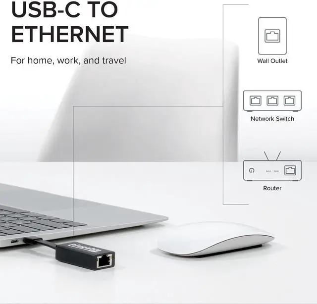 Alt view image 3 of 13 - Plugable USB C to Ethernet Adapter, Driverless Fast and Reliable Gigabit Speed, Thunderbolt 3 to Ethernet Adapter Compatible with Macbook Pro, Windows, macOS, iPhone 15, and ChromeOS
